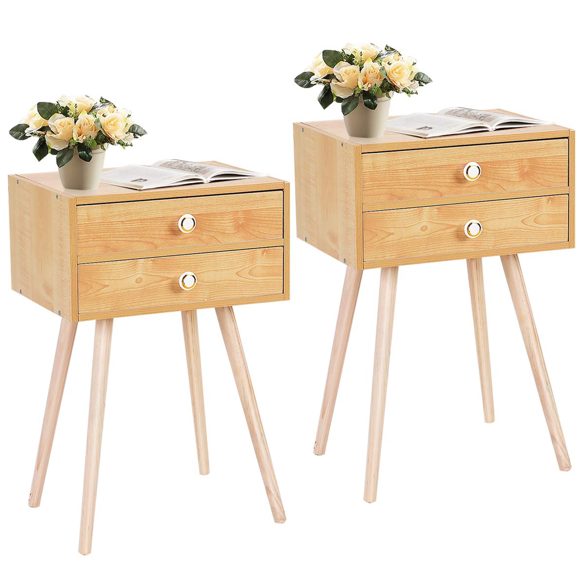 Goflame Nightstand W/2 Drawers for Bedroom