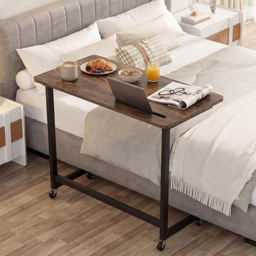 Goflame Mobile C-Shape Side Table - Rolling Bedside Table w/Tablet Slot