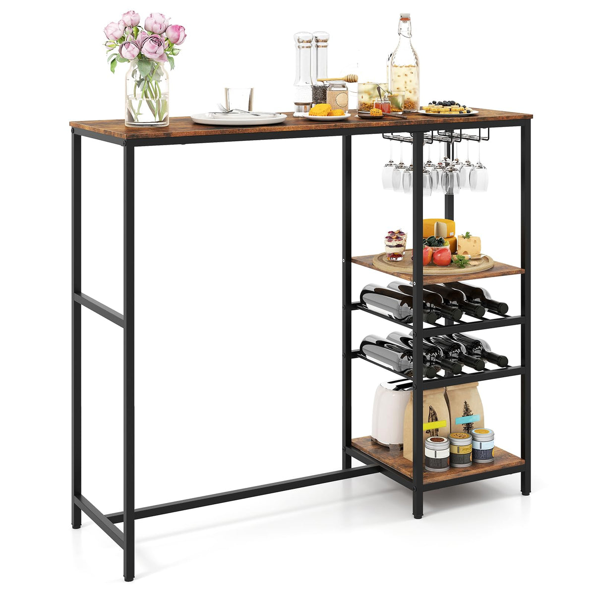 Goflame 48" Bar Table with Storage Shelves for Kitchen Living Room Dinette