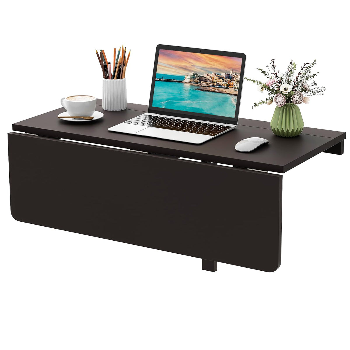 Goflame Wall Mounted Folding Table, 31.5" x 23.5" Wood Murphy Desk Drop-Leaf Table