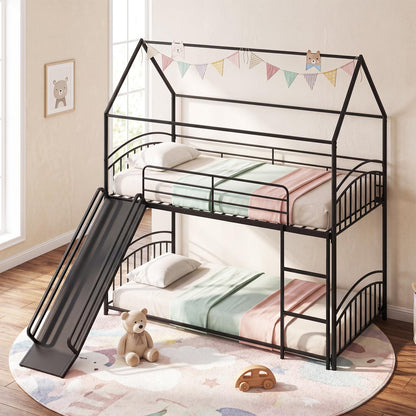 Goflame Twin Over Twin Bunk Bed with Slide & Ladder for Boys Girls