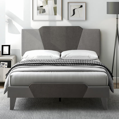 Goflame Queen/Full/Twin Size Velvet Upholstered Bed Frame with Headboard