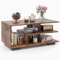 Goflame Coffee Table with Storage, Modern Rectangular Accent Table with L-shaped Middle Shelf