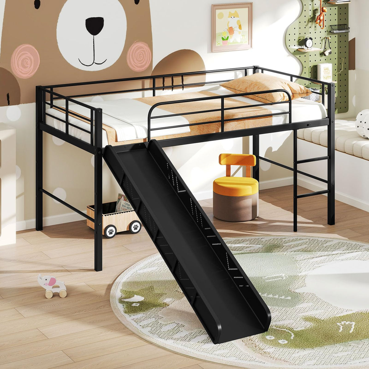 Goflame Low Loft Bed with Slide