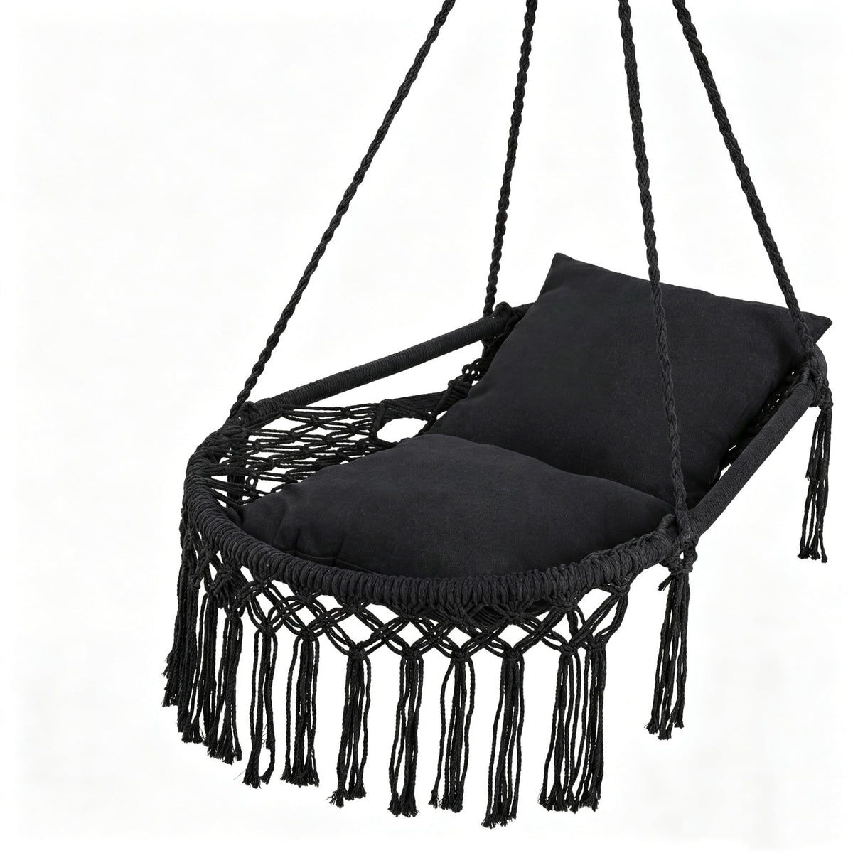 Goflame Macrame Hammock Chair w/Removable Cushions & Sturdy Metal Ring