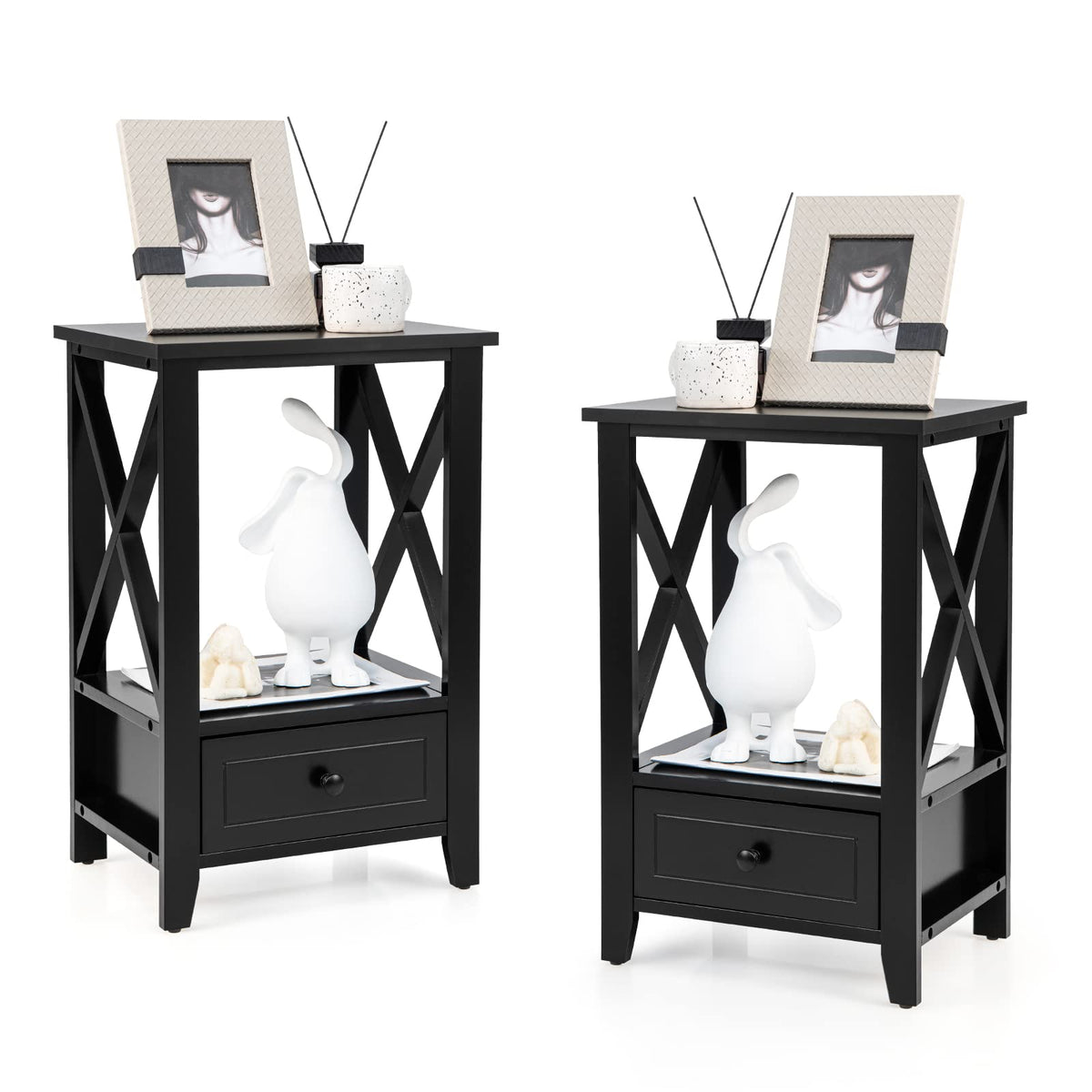 Goflame Modern X-Design Nightstand Set