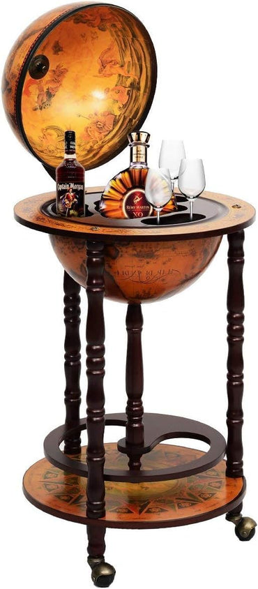 Wood Globe Wine Bar Stand, 16th Century Italian Rack Liquor Bottle Shelf