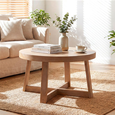 Goflame 30" Wood Center Table with Thickened Tabletop & Cross-Shaped Pine Wood Frame