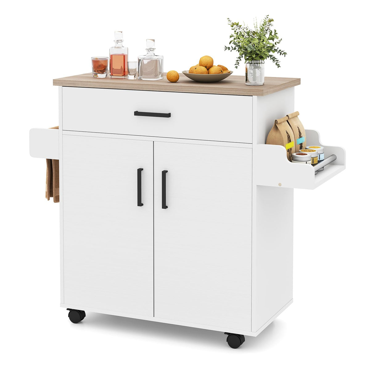 Goflame Kitchen Island with Storage 41.5" W Rolling Island Table