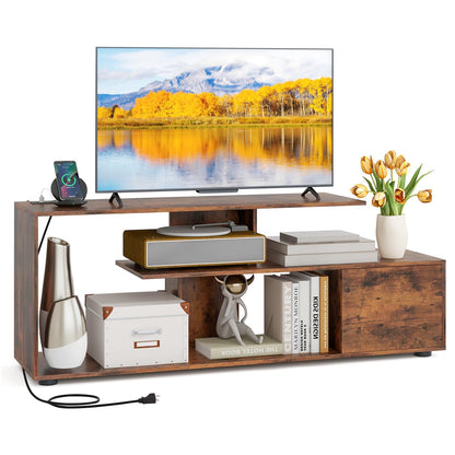 Goflame TV Stand with Power Outlet for TVs up to 55 Inch, Entertainment Center with Storage Cabinet & Open Shelves