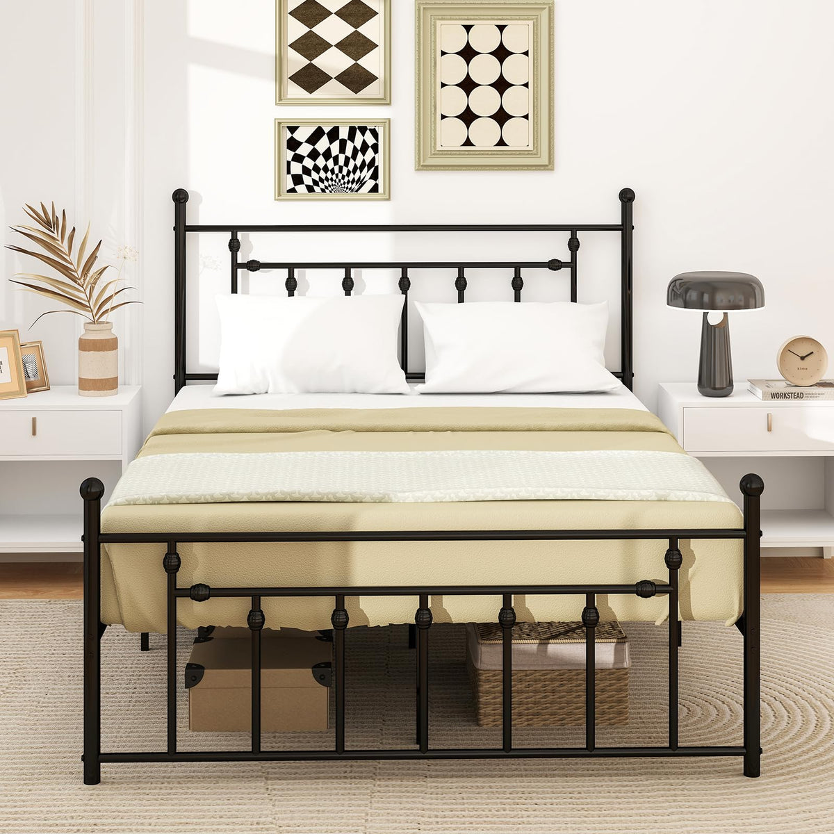 Goflame Twin Bed Frames with Headboard and Footboard, Victorian Style Twin Platform Bed