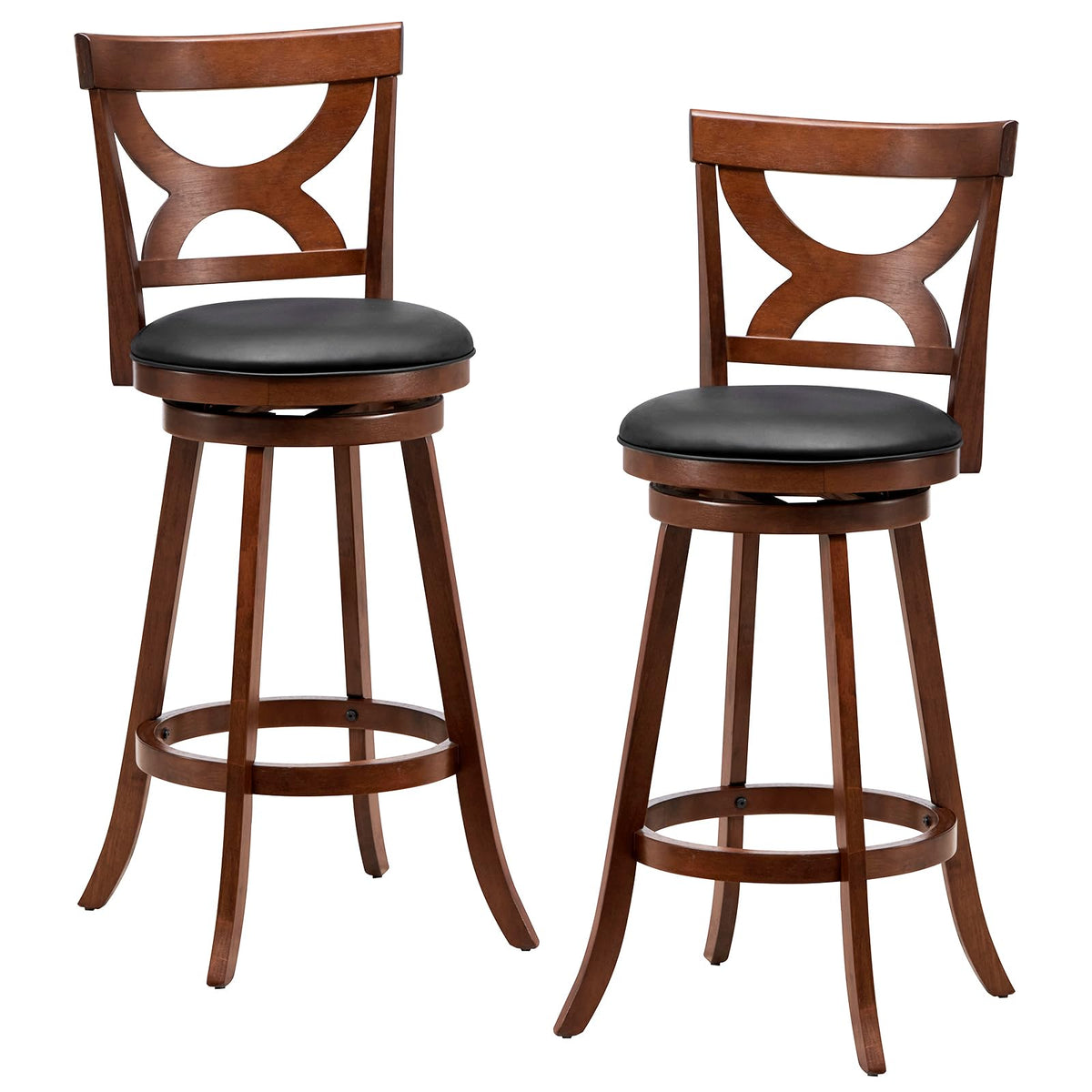 Goflame Bar Stools Set of 2, 30.5" Counter Height Bar Dining Chairs with Back & Footrest, Rubber Wood Frame