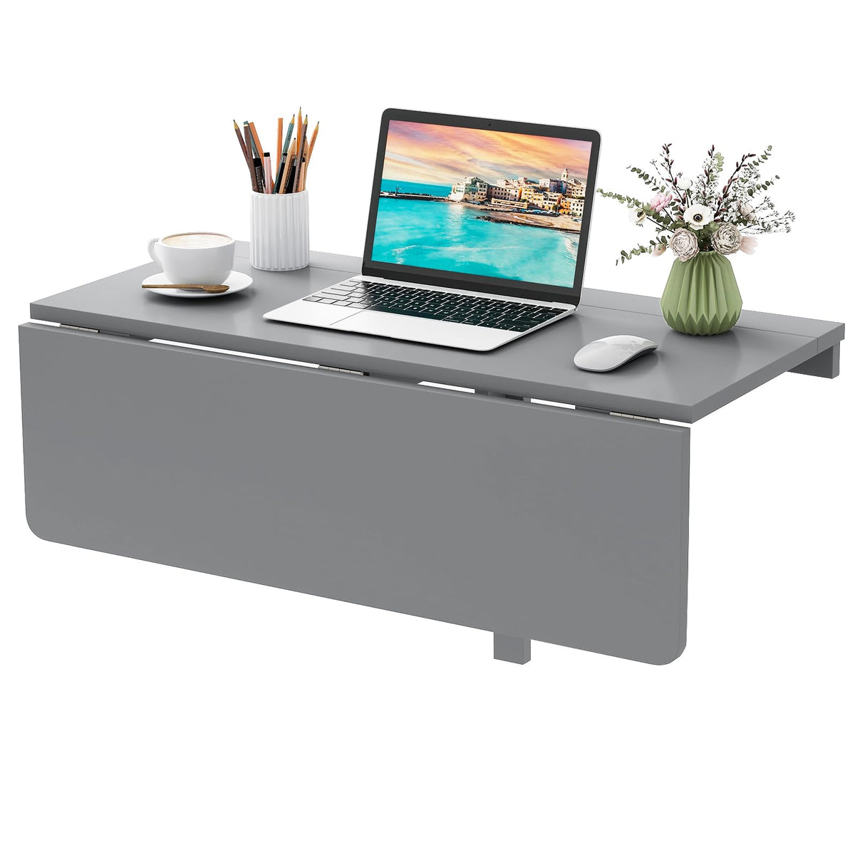 Goflame Wall Mounted Folding Table, 31.5" x 23.5" Wood Murphy Desk Drop-Leaf Table