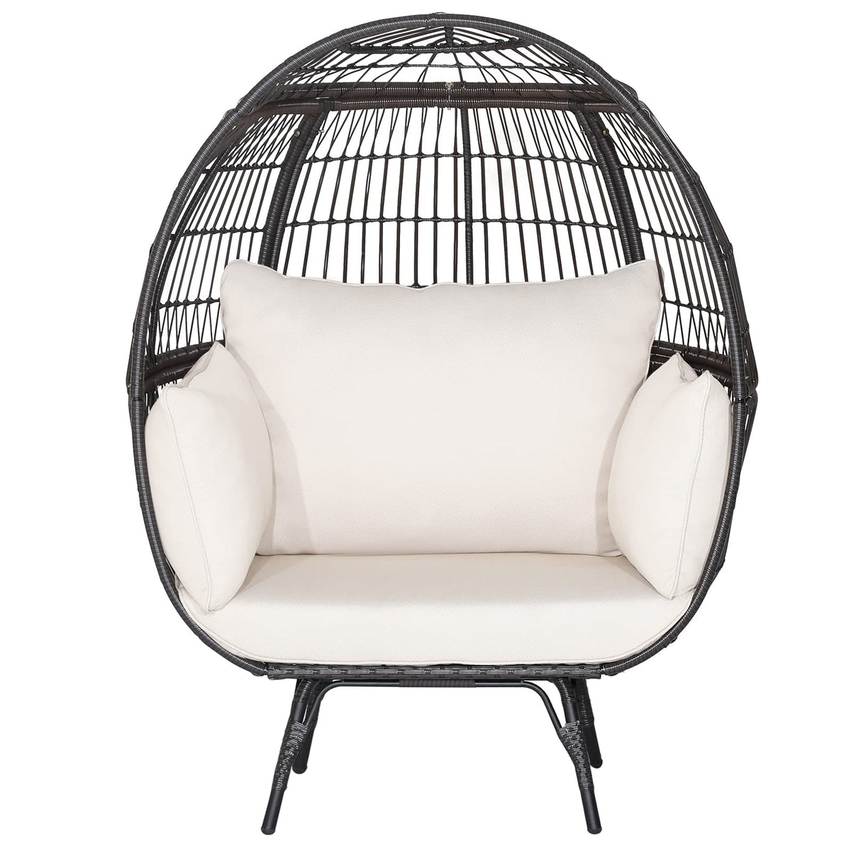 Goflame PE Rattan Egg Chair - Oversized Hammock Chair with Thick Cushions & Sturdy Metal Frame