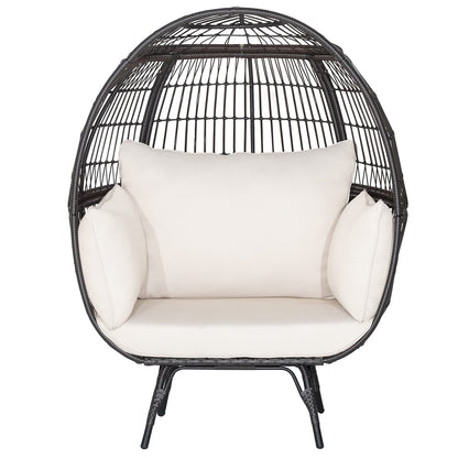 Goflame PE Rattan Egg Chair - Oversized Hammock Chair with Thick Cushions & Sturdy Metal Frame