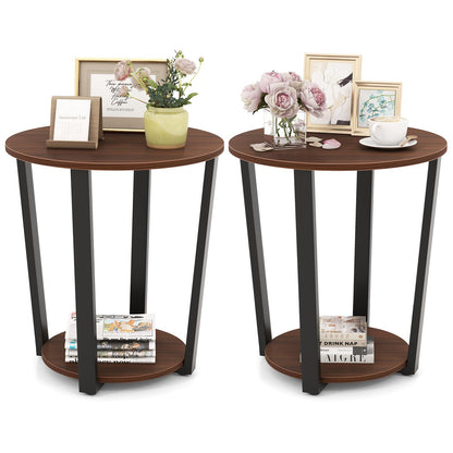 Goflame Round End Table Set of 1/2, 2-Tier Side Sofa Table with Open Storage Shelf and Metal Frame