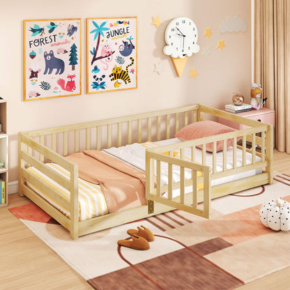 Goflame Twin Floor Bed with High Fence & Door