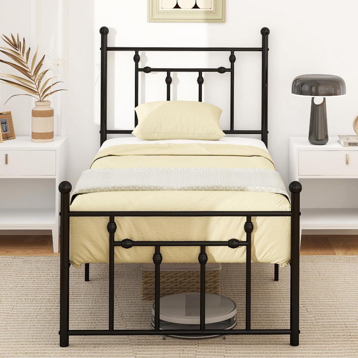 Goflame Twin Bed Frames with Headboard and Footboard, Victorian Style Twin Platform Bed