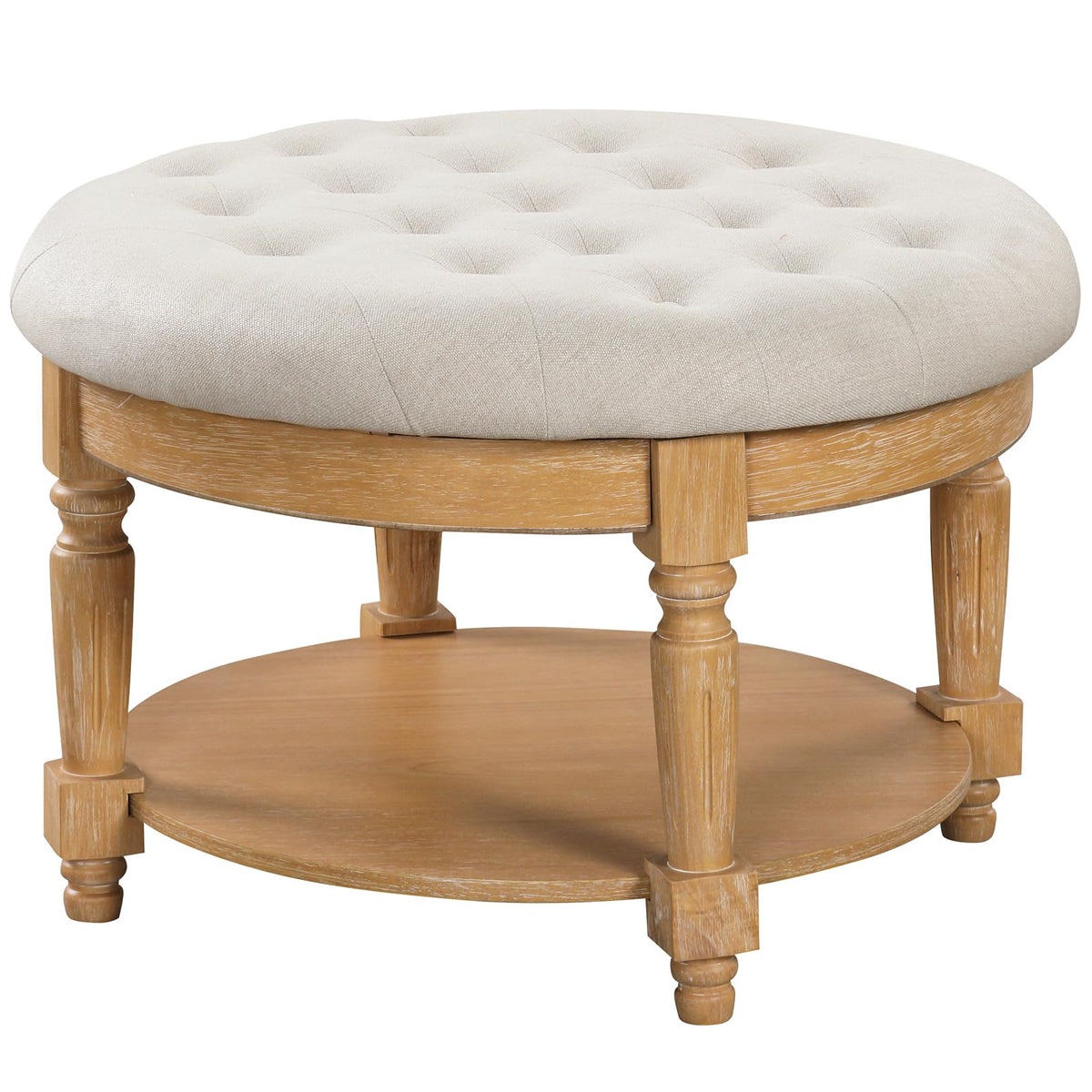 Goflame Large Ottoman Coffee Table - 29 inch Oversized Round Ottoman with Storage Shelf, Flip up Top, Wood Legs