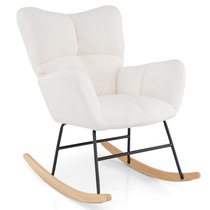 Goflame Rocking Chair Nursery, Teddy Upholstered Glider Rocker Chair w/High Backrest