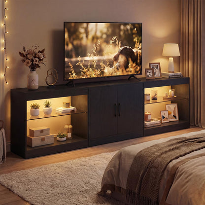 Goflame LED TV Stand for 85 Inch TV | Modern Entertainment Center with Power Outlets