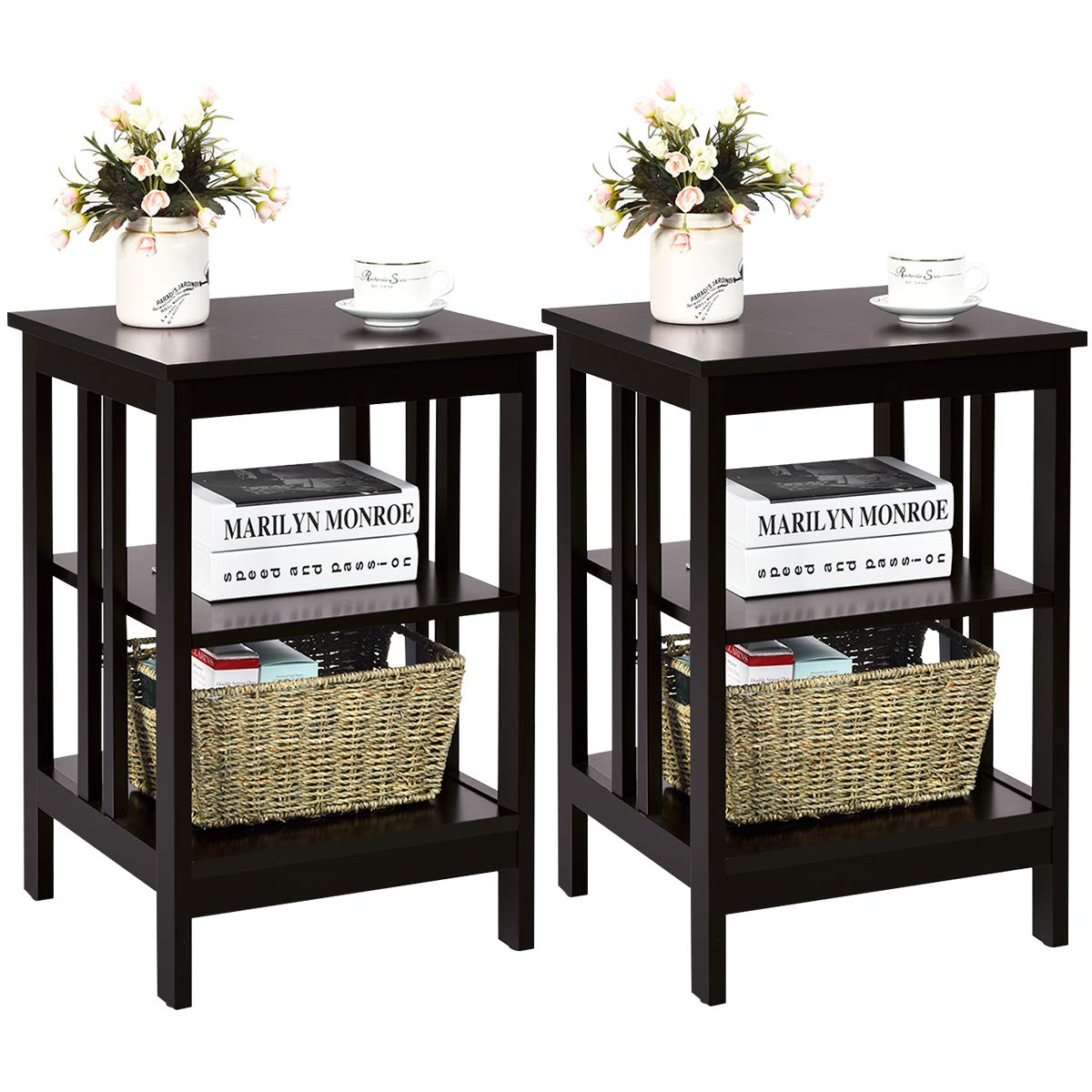 Goflame Nightstand 3-Tier Sofa Side Table W/Reinforced Bars and Stable Structure