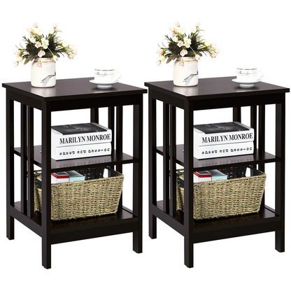 Goflame Nightstand 3-Tier Sofa Side Table W/Reinforced Bars and Stable Structure