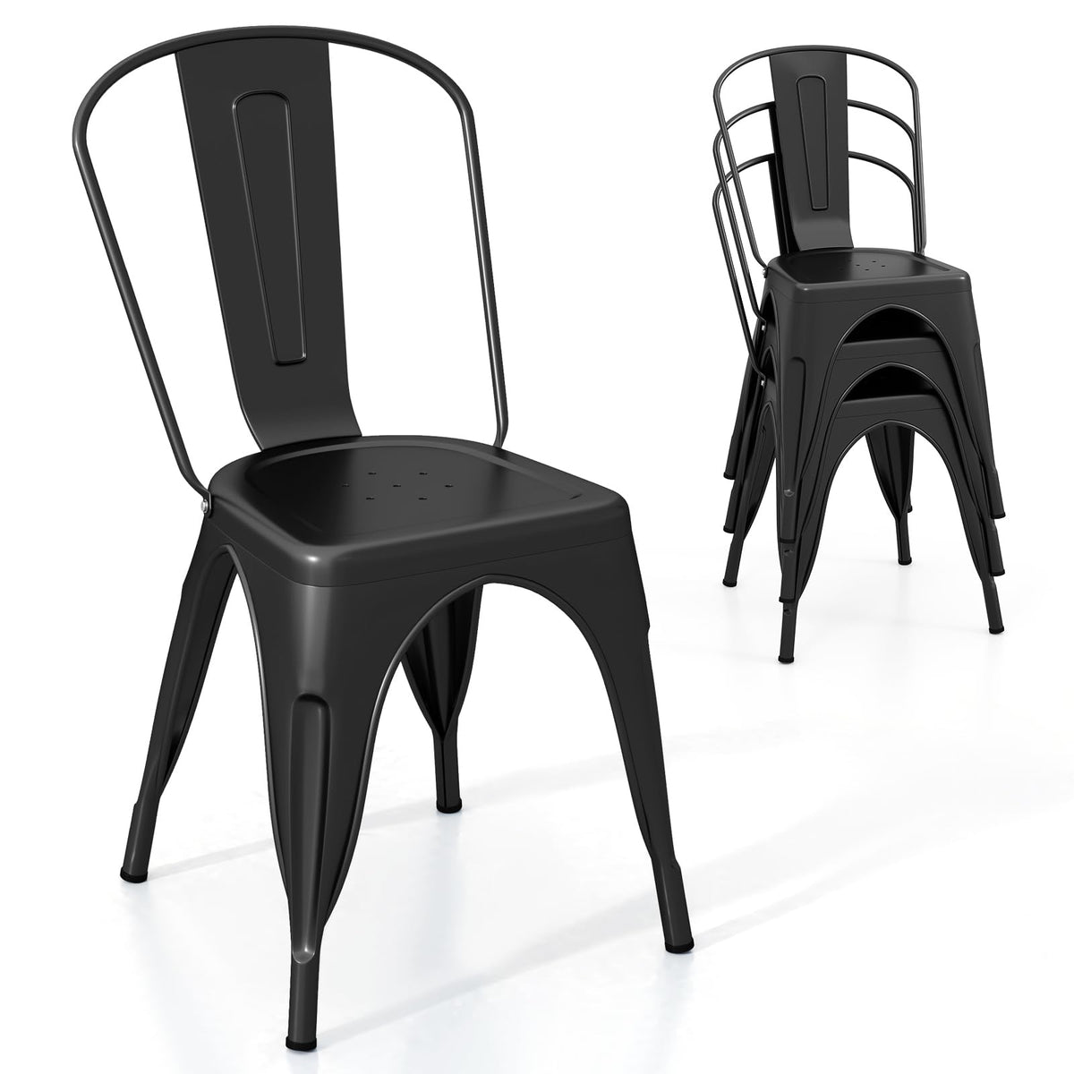 Goflame Metal Dining Chairs Set of 4, Farmhouse Kitchen Chairs with Removable Backrest