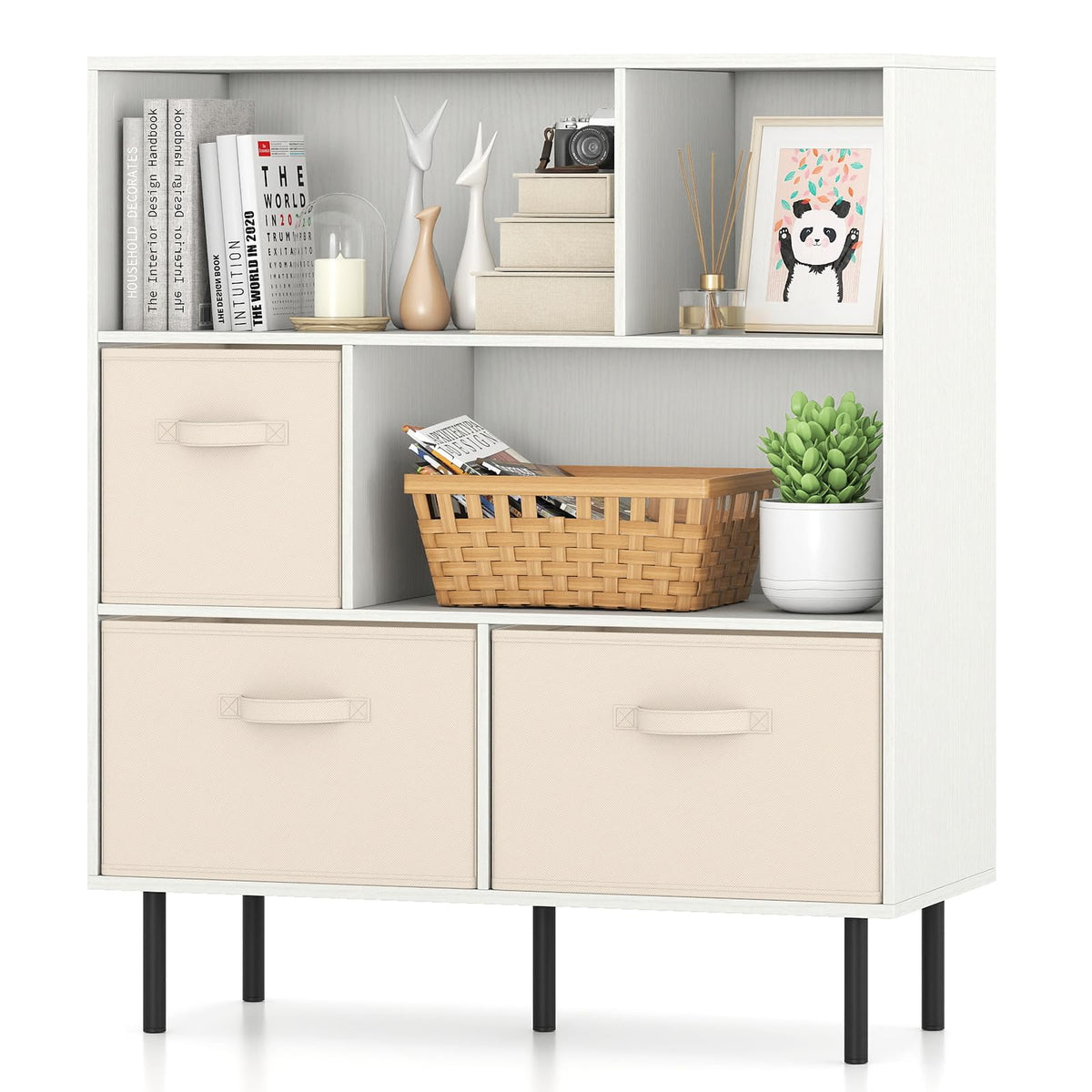 Goflame 6-Cube Bookshelf 3-Tier White Bookcase
