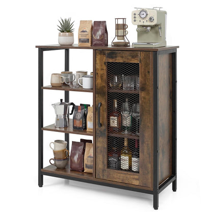 Goflame Industrial Side Cabinet with Metal Mesh Door and 3 Open Shelves