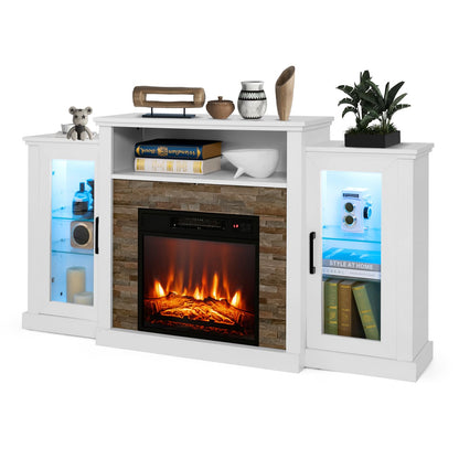 Fireplace TV Stand with LED Lights for TV up to 65”, Entertainment Center with 18” Electric Fireplace