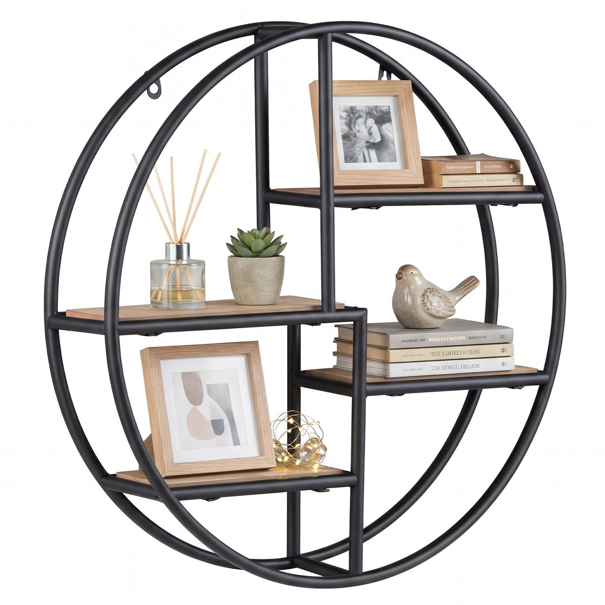 Goflame Industrial Style Round Wall Shelves for Living Room