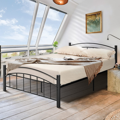 Queen/Full/Twin Size Black Modern Platform Bed with Headboard and Footboard | Metal Bed Frame