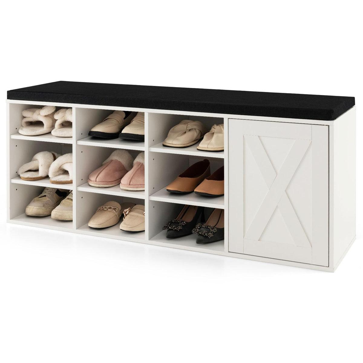 Goflame Shoe Bench, 3 Tier 9 Cubes Storage Bench with Adjustable Shelves (Rustic Brown)