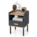 Goflame Modern Nightstand with Drawer - Bedside Table with Open Shelf, Gray