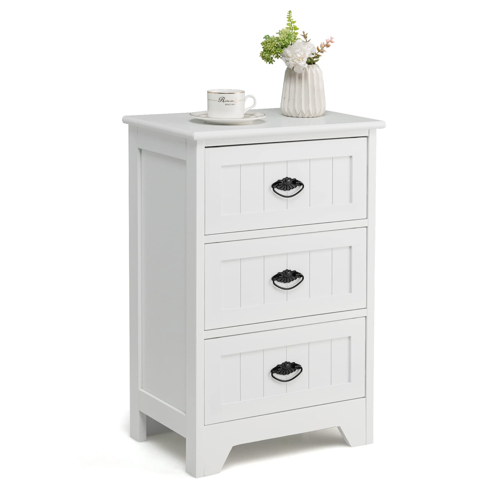 Goflame Nightstand with 3 Drawers, Bedside Table