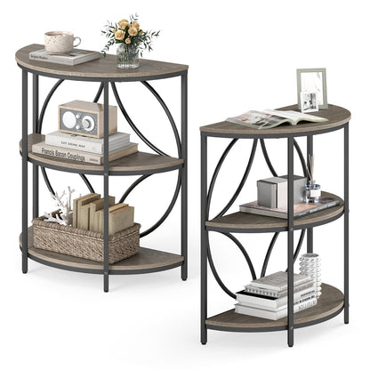 Goflame Half Round End Table 3-Tier Narrow Side Table(1/2)