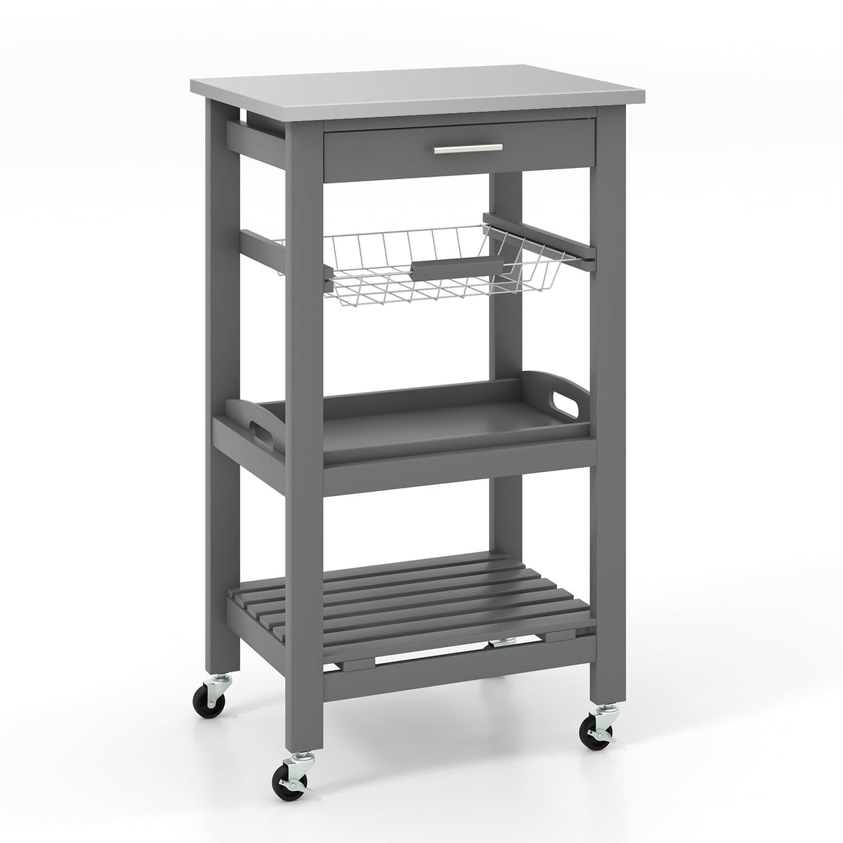 Goflame Kitchen Island Cart Rolling Kitchen Trolley with Stainless Steel Tabletop