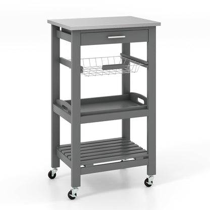 Goflame Kitchen Island Cart Rolling Kitchen Trolley with Stainless Steel Tabletop