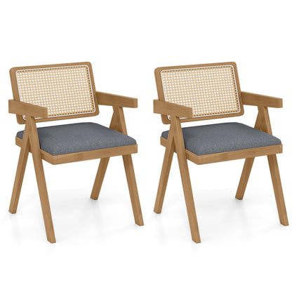 Goflame Rattan Dining Chairs, Leathaire Kitchen Chairs w/Armrests & Padded Cushion