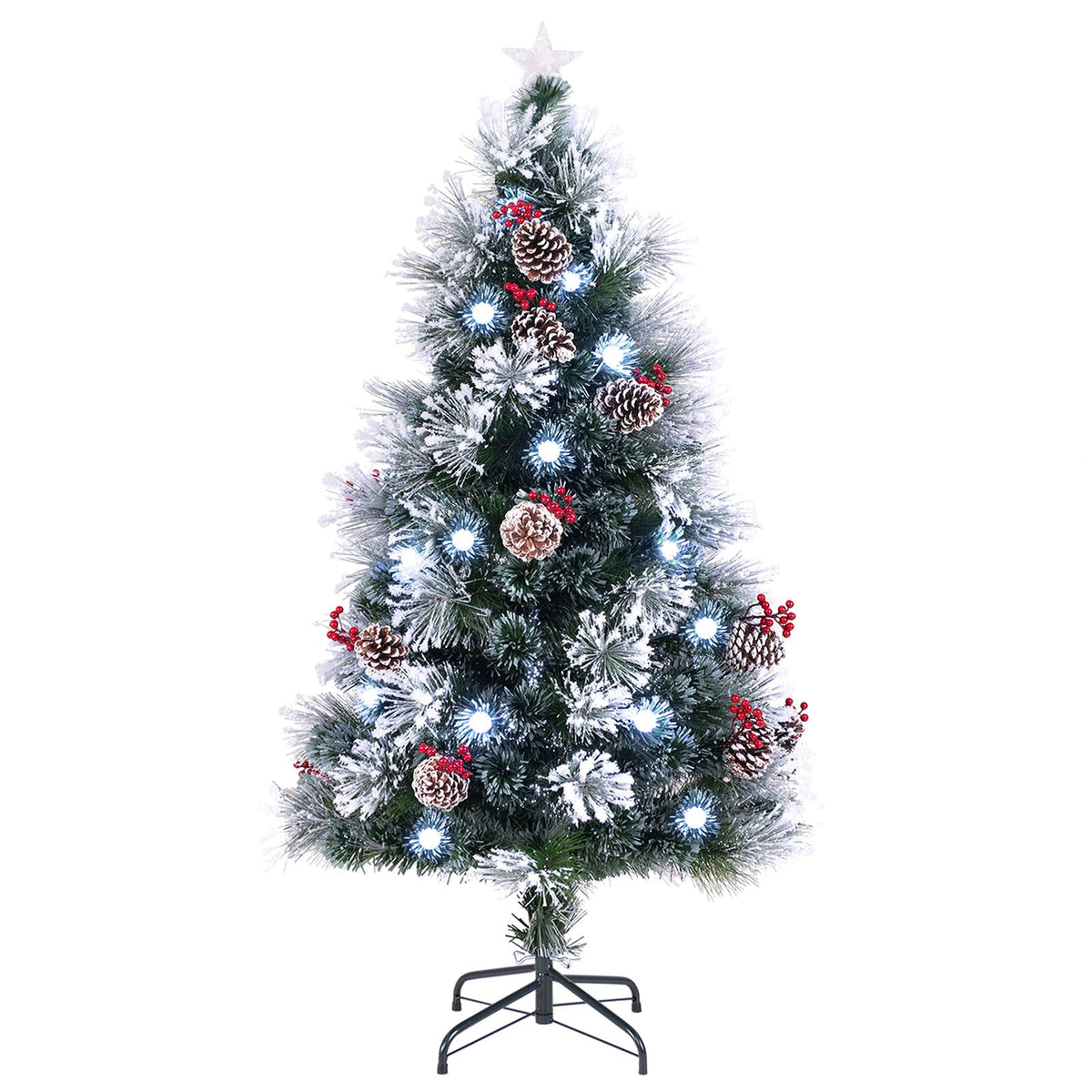 Goflame Pre-lit Fiber Optic Christmas Tree, Artificial Snowy Xmas Tree with 49 Cool White LED Lights
