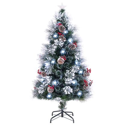 Goflame Pre-lit Fiber Optic Christmas Tree, Artificial Snowy Xmas Tree with 49 Cool White LED Lights