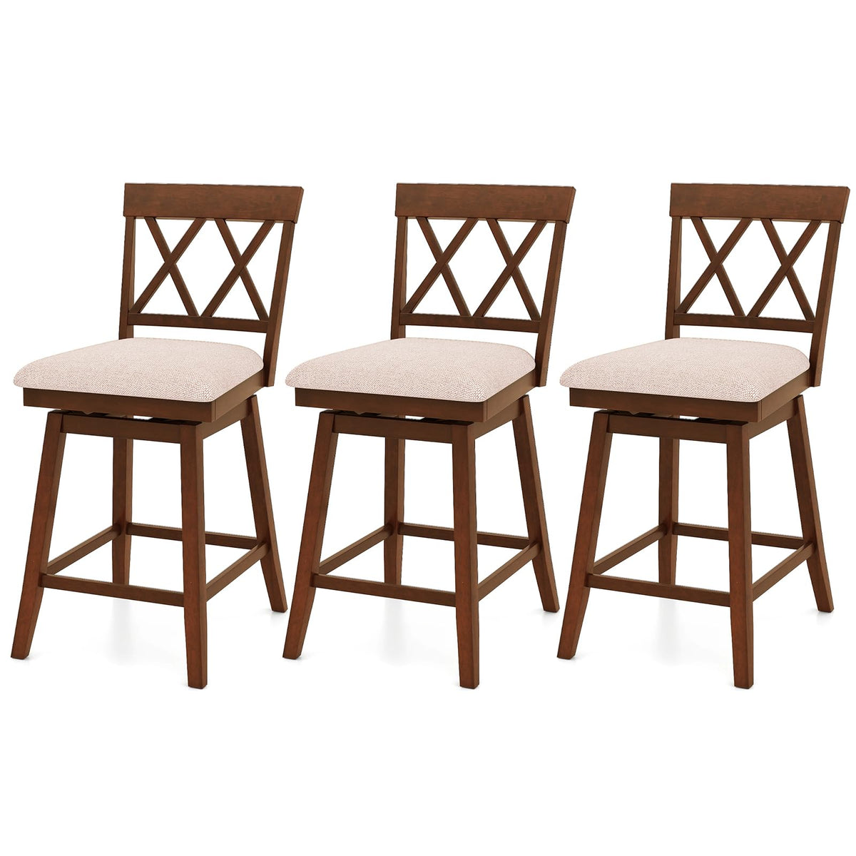 Goflame Counter Height Bar Stool with Crossed Backs and Rubber Wood Legs