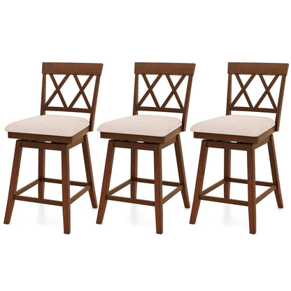Goflame Counter Height Bar Stool with Crossed Backs and Rubber Wood Legs