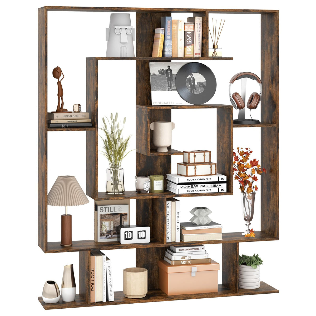 Goflame 7-Tier Geometric Bookshelf