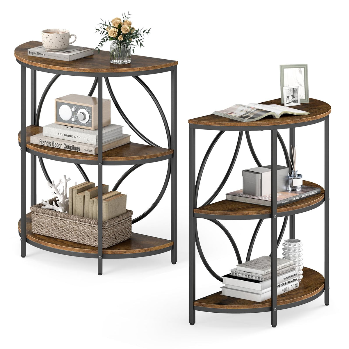 Goflame Half Round End Table 3-Tier Narrow Side Table(1/2)