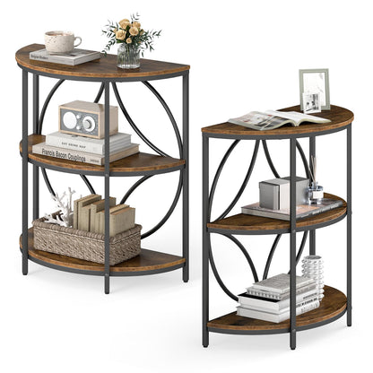 Goflame Half Round End Table 3-Tier Narrow Side Table(1/2)