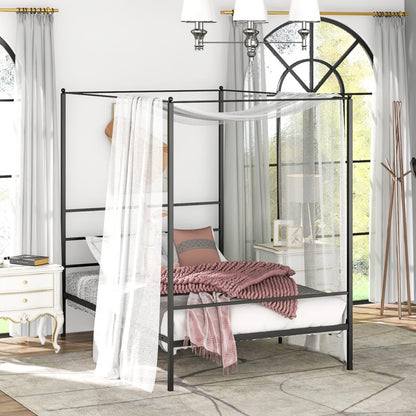 Goflame Full Size Metal Canopy Bed Frame, Modern Platform Bed Frame with 4 Poster & Headboard