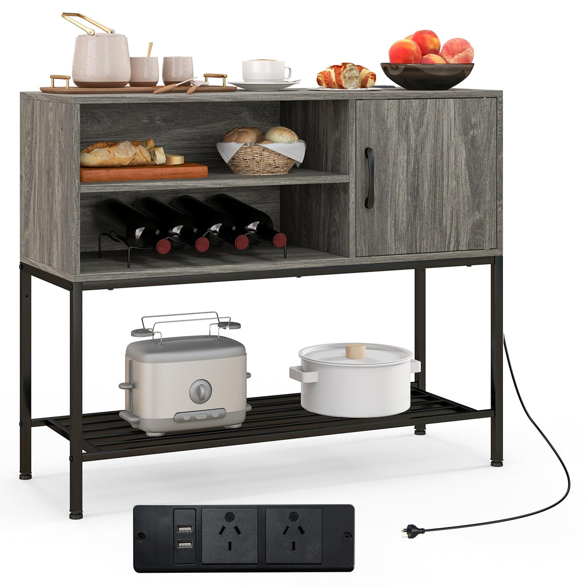 Goflame Buffet Cabinet with Power Outlets & USB Ports, Wood Coffee Bar Cabinet
