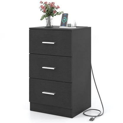 Goflame Night Stand with Charging Station - 26’’ Tall Side End Table